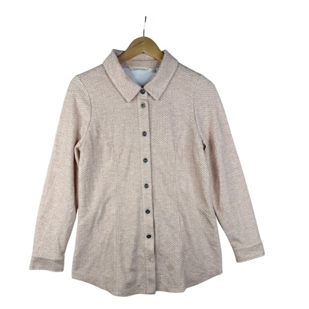 Soft Surroundings Peach/White Long Sleeve Button Up Shacket Jacket Blouse M